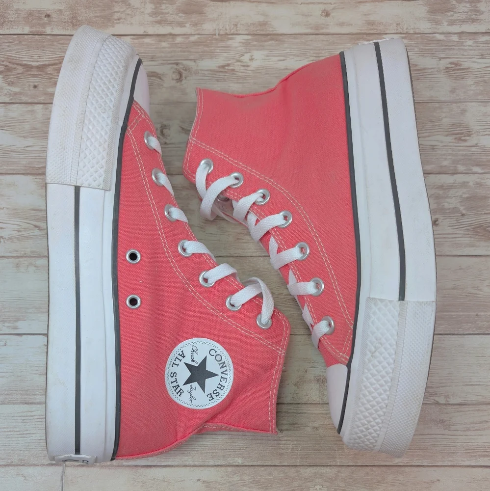 Converse All Star High Top Platform Salmon Pink Sneaker Trainer Shoes Women's 8 - Picture 8 of 13